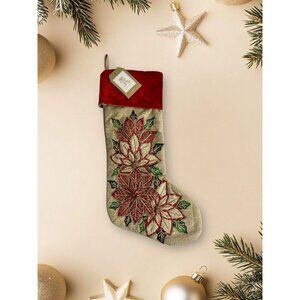 Rachel Ashwell  "POINSETTIAS"  Christmas Stocking Red Green Holiday 22" NEW
